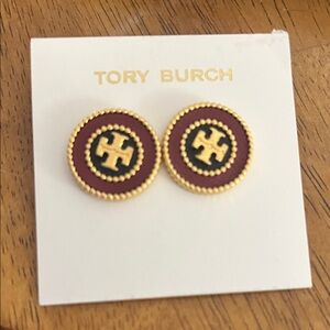 Tory Burch Gold and Burgundy Stud Earrings
